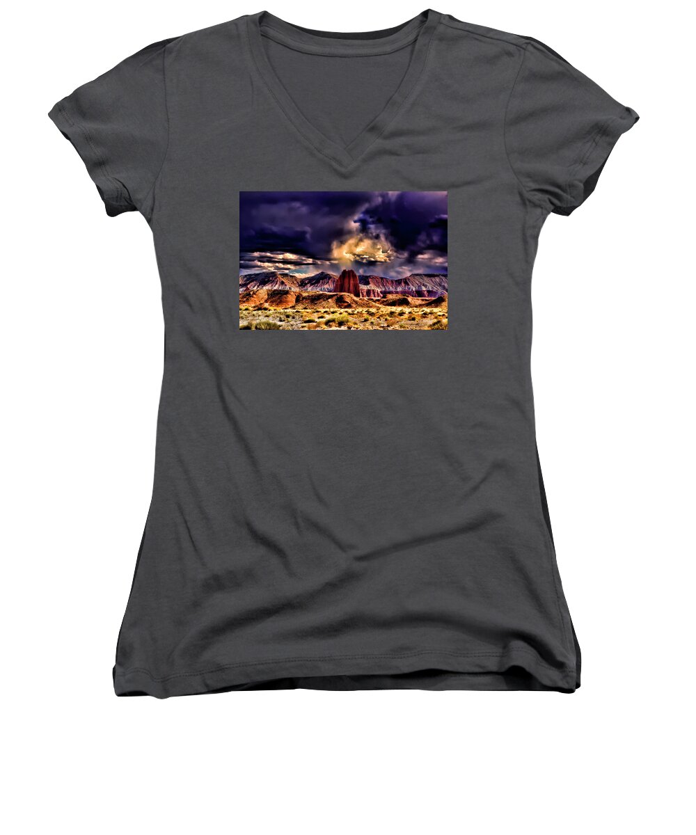 Capitol Reef National Park Women's V-Neck featuring the photograph Capitol Reef National Park Catherdal Valley #21 by Mark Smith