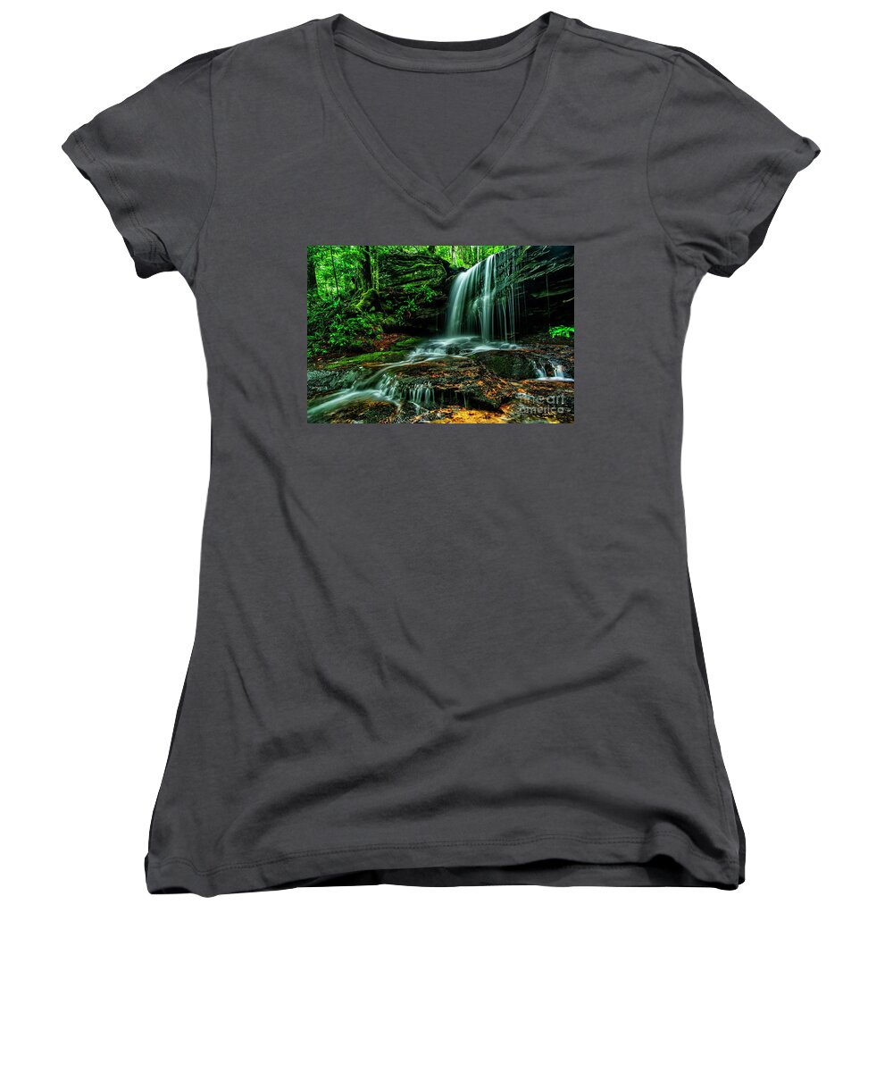 Usa Women's V-Neck featuring the photograph West Virginia Waterfall #13 by Thomas R Fletcher