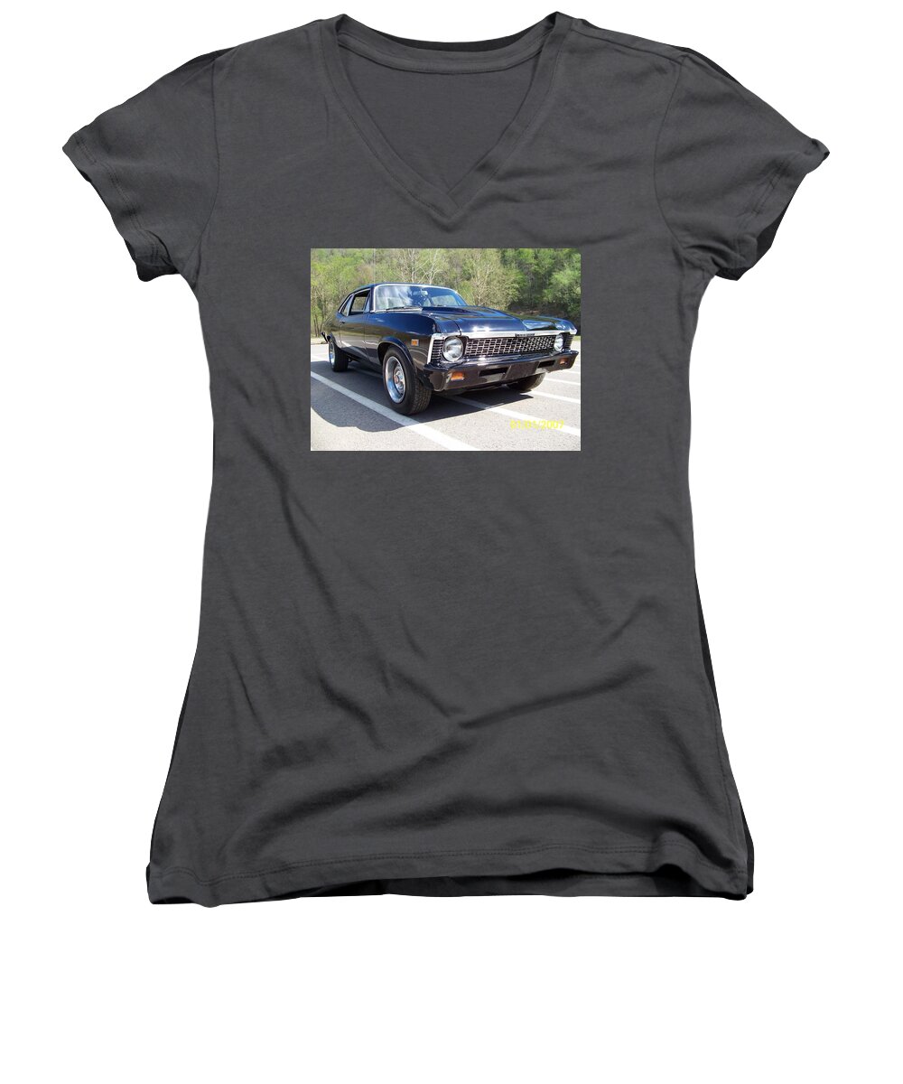 Chevrolet Women's V-Neck featuring the photograph Chevrolet #25 by Jackie Russo