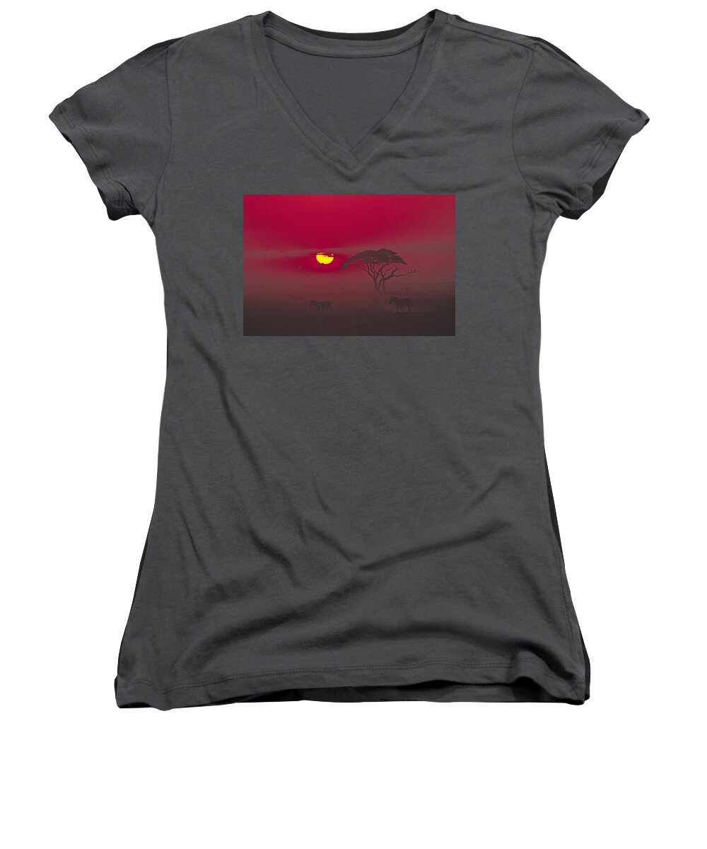 Africa Women's V-Neck featuring the photograph African Sunrise #3 by Michele Burgess