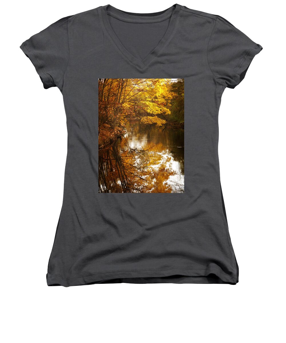 Autumn Women's V-Neck featuring the photograph Autumn Reflected #3 by Jessica Jenney