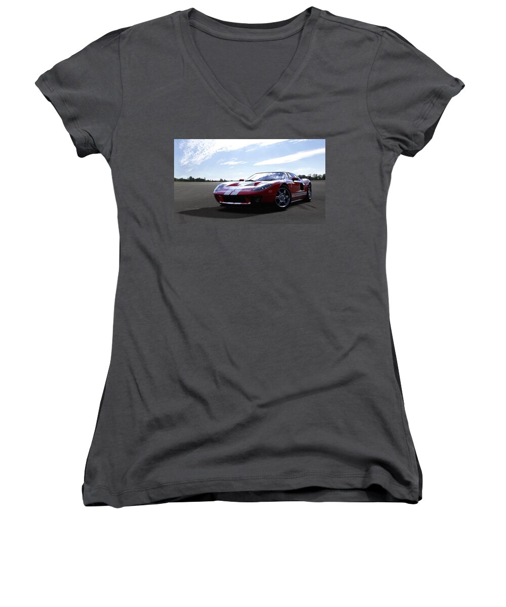 Ford Gt Women's V-Neck featuring the photograph Ford GT #3 by Jackie Russo