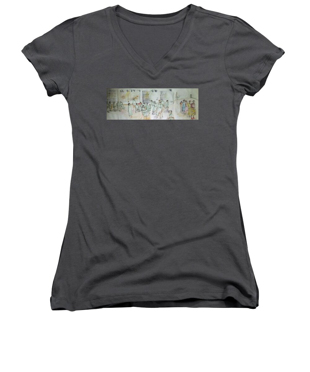 Mental Illness. Patients. Mental Asylum Women's V-Neck featuring the painting Mental Illness Hurts Album #3 by Debbi Saccomanno Chan
