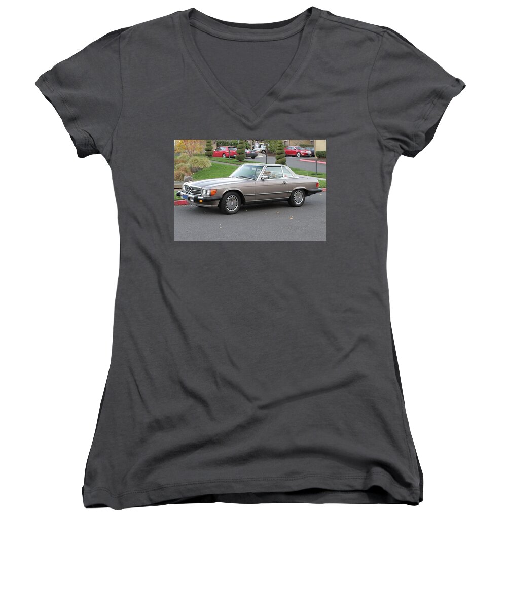 Mercedes-benz 560sl Women's V-Neck featuring the photograph Mercedes-Benz 560SL #3 by Jackie Russo