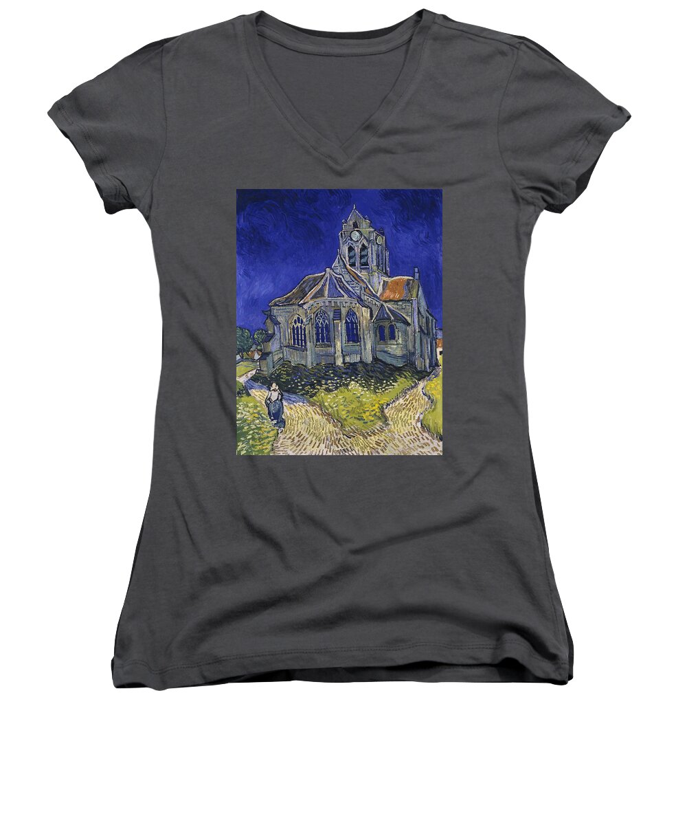 Church At Auvers Women's V-Neck featuring the painting The Church at Auvers #4 by Vincent Van Gogh