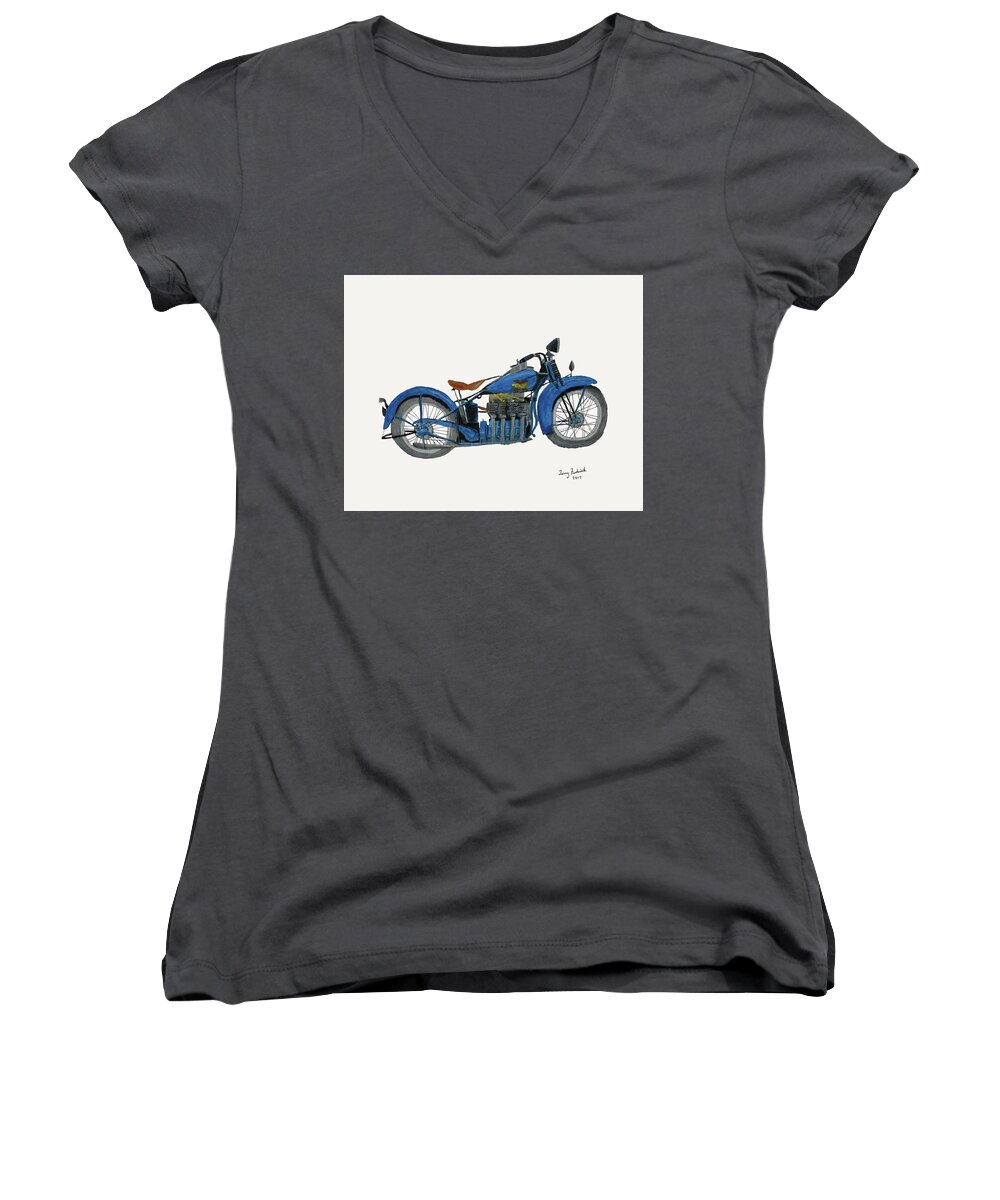 Motorcycles Women's V-Neck featuring the painting 31 Henderson KJ by Terry Frederick