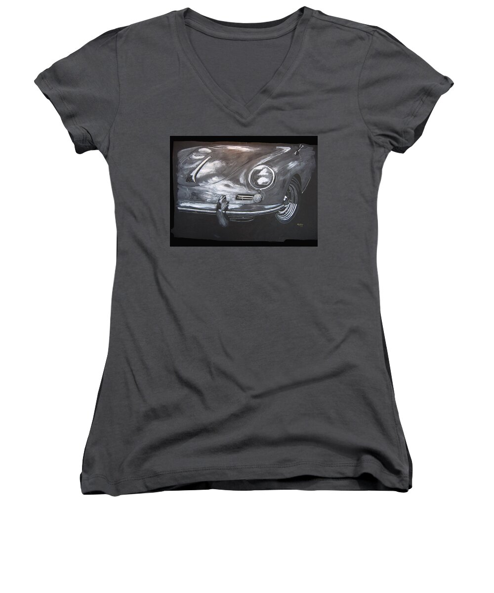 Car Women's V-Neck featuring the painting 356 Porsche Front by Richard Le Page
