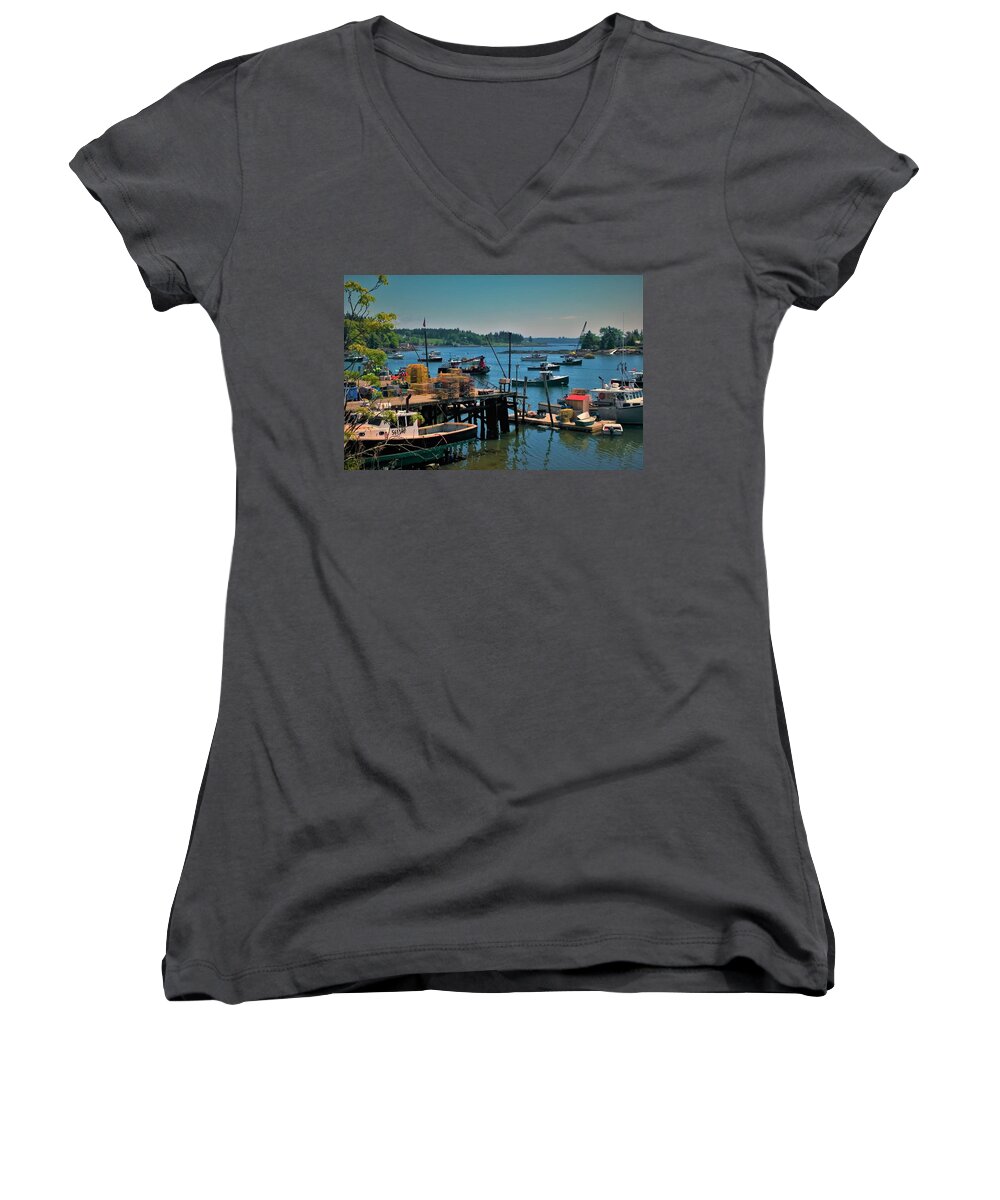 Fishing Boats Women's V-Neck featuring the photograph Booth Bay #4 by Lisa Dunn