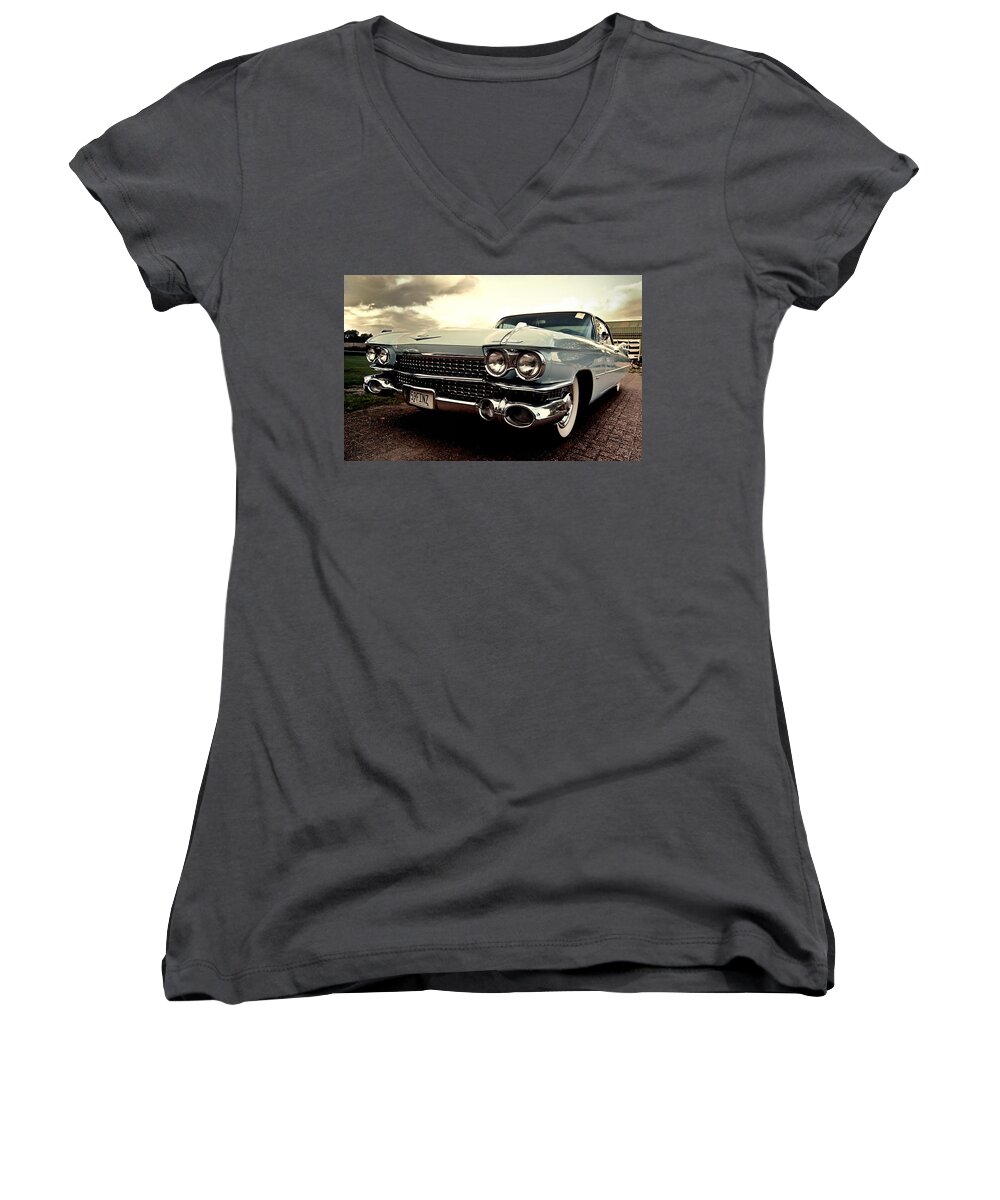 Cadillac Women's V-Neck featuring the photograph Cadillac #4 by Jackie Russo