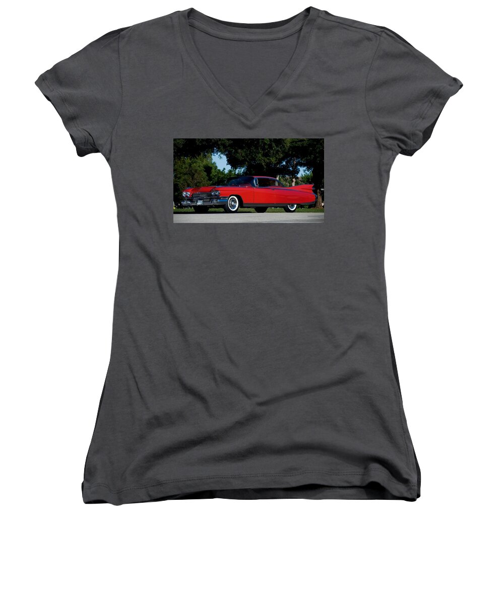 Cadillac Women's V-Neck featuring the digital art Cadillac #4 by Maye Loeser