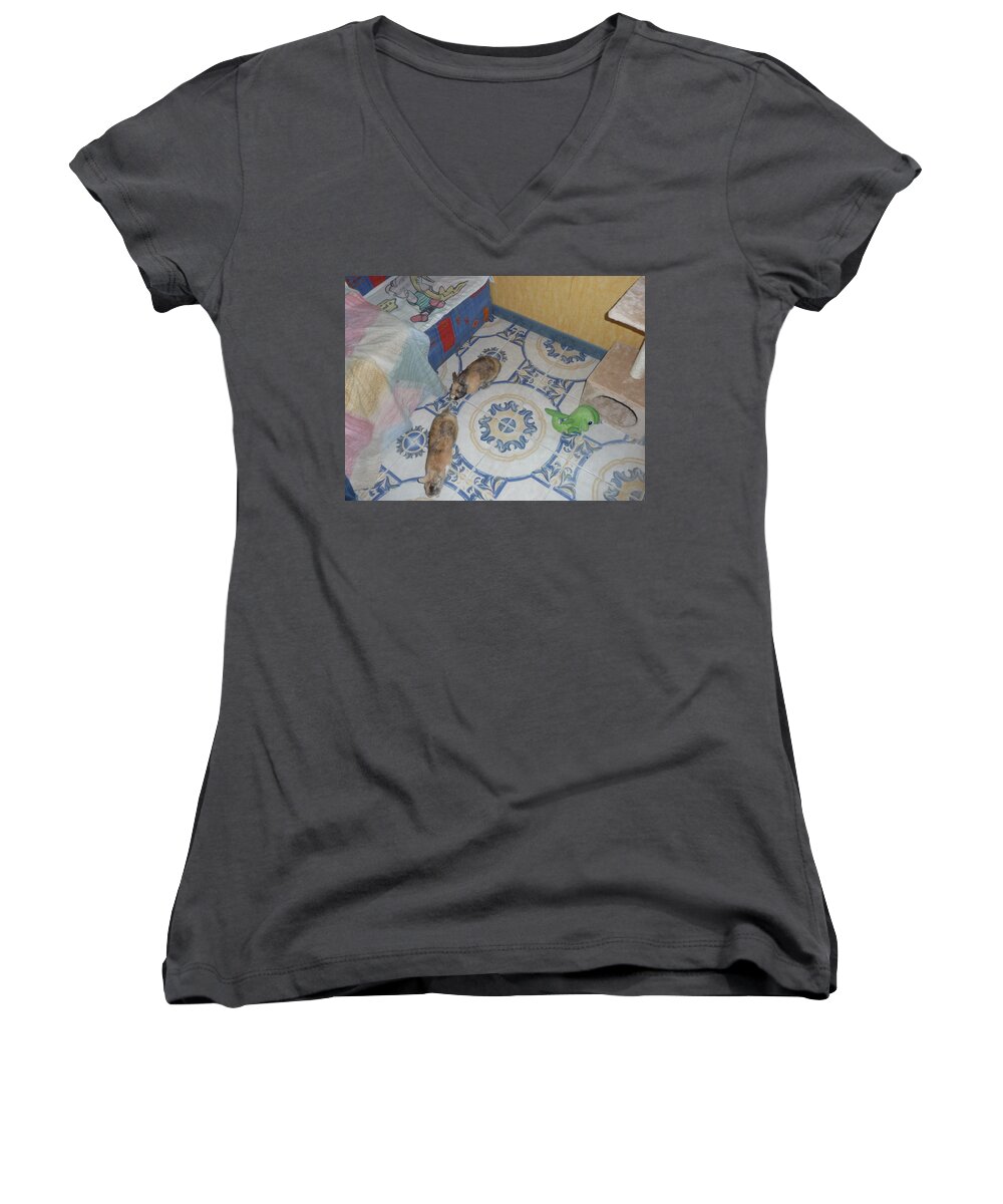 Rabbit Women's V-Neck featuring the photograph Rabbit #4 by Jackie Russo