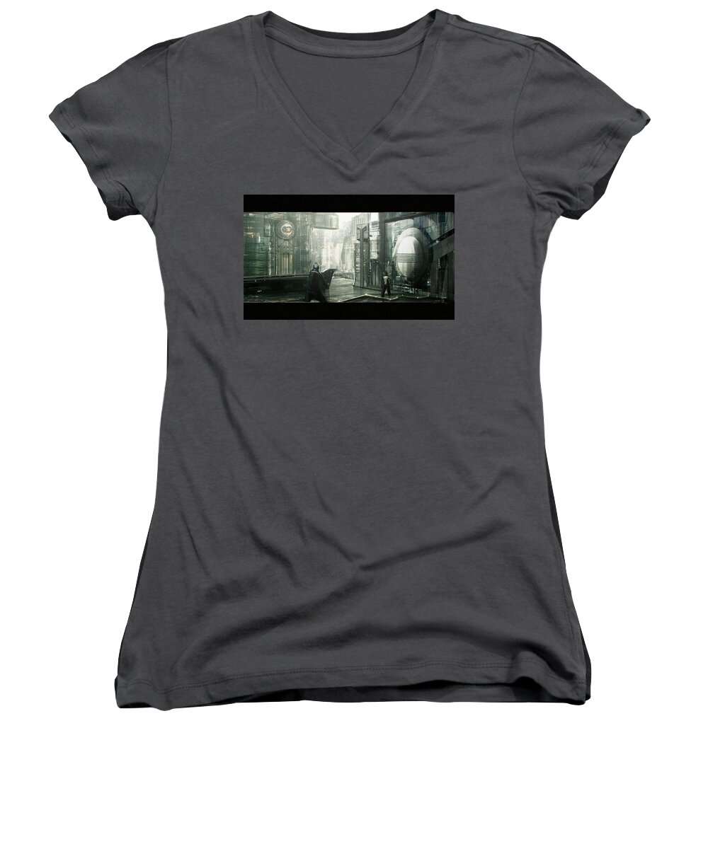 City Women's V-Neck featuring the digital art City #46 by Maye Loeser