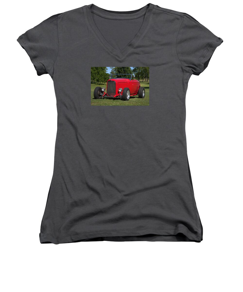 1932 Women's V-Neck featuring the photograph 1932 Ford Roadster Hot Rod by Tim McCullough