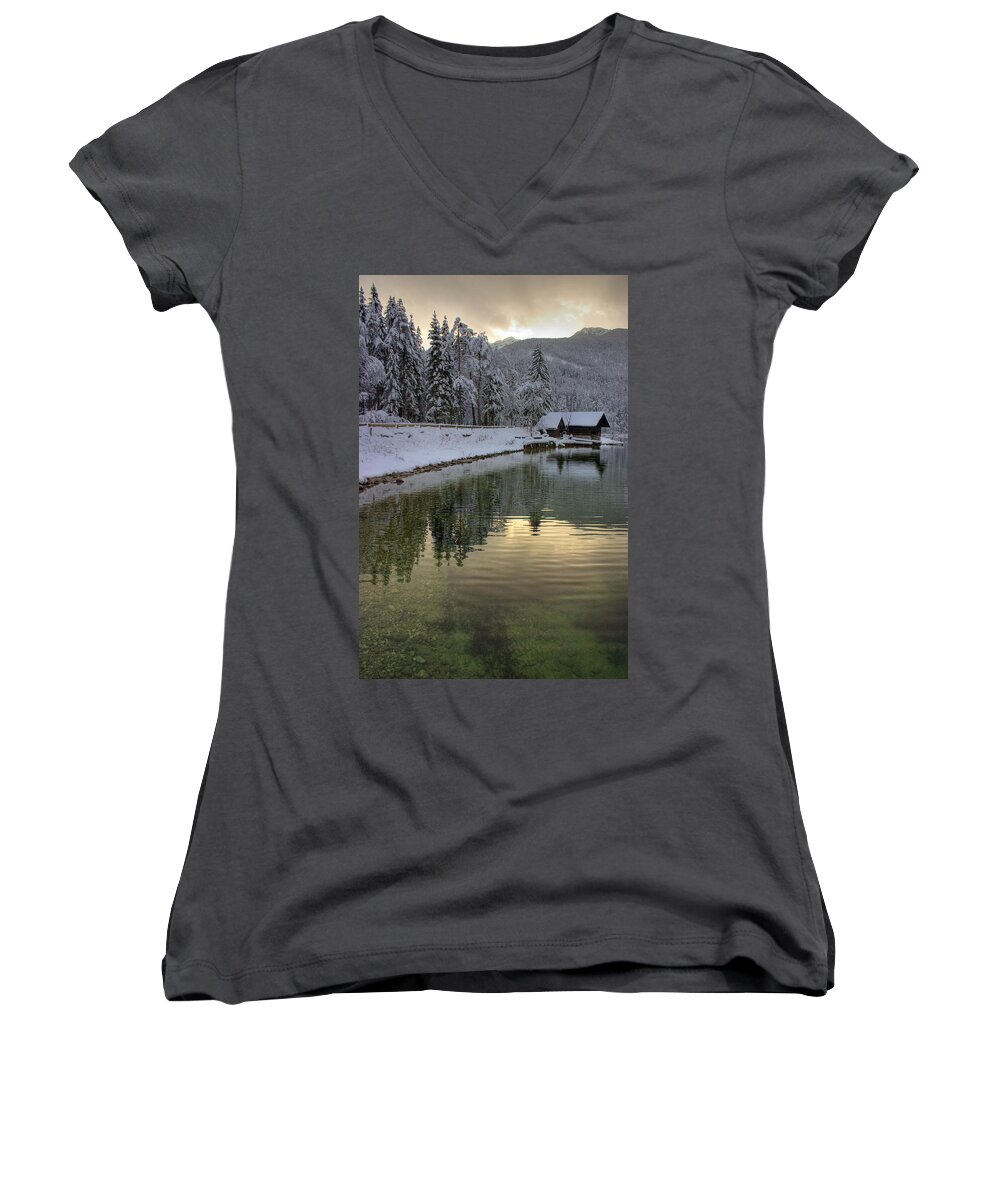 Winter Women's V-Neck featuring the photograph Alpine winter reflections #5 by Ian Middleton