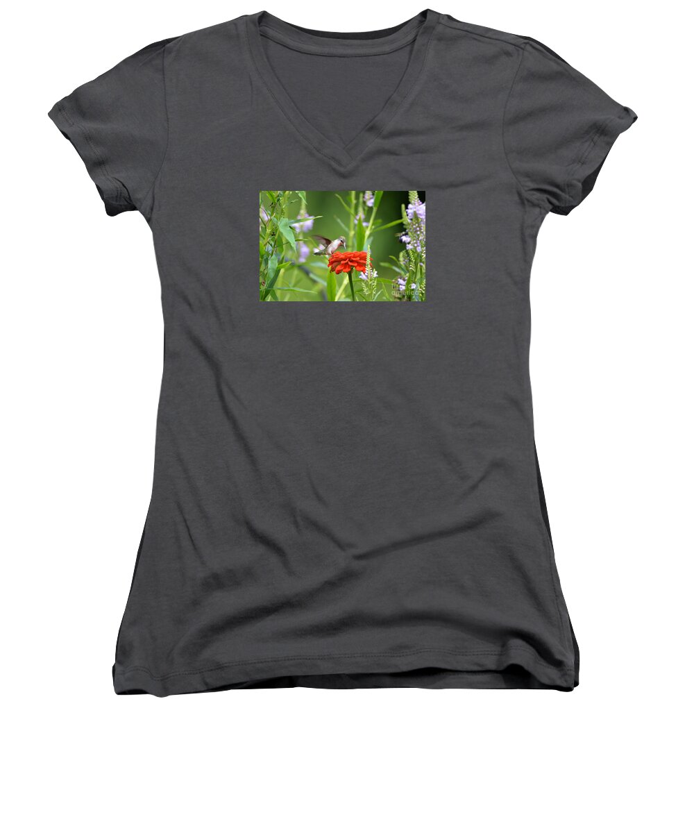 Humming Bird Women's V-Neck featuring the photograph Humming Bird #5 by Lila Fisher-Wenzel