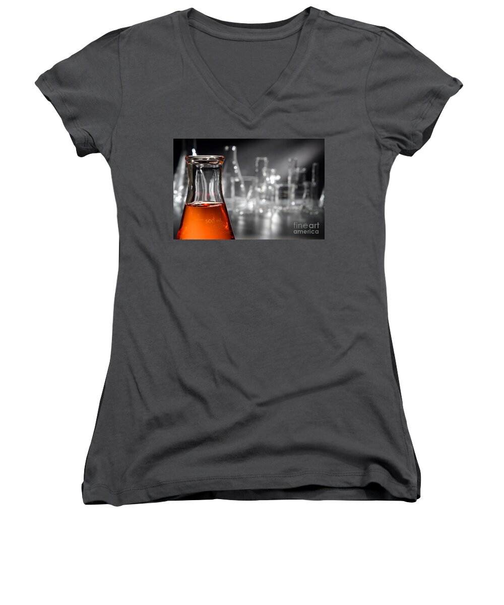 Erlenmeyer Women's V-Neck featuring the photograph Laboratory Equipment in Science Research Lab #5 by Science Research Lab