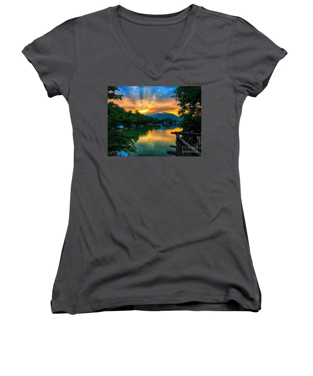 Lake Lure Women's V-Neck featuring the photograph Lake Lure #6 by Buddy Morrison