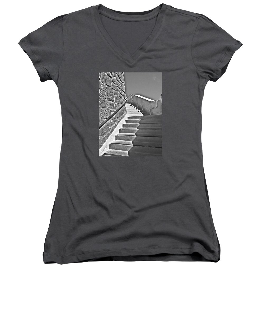 Black And White Women's V-Neck featuring the photograph 60/40 by Brad Hodges