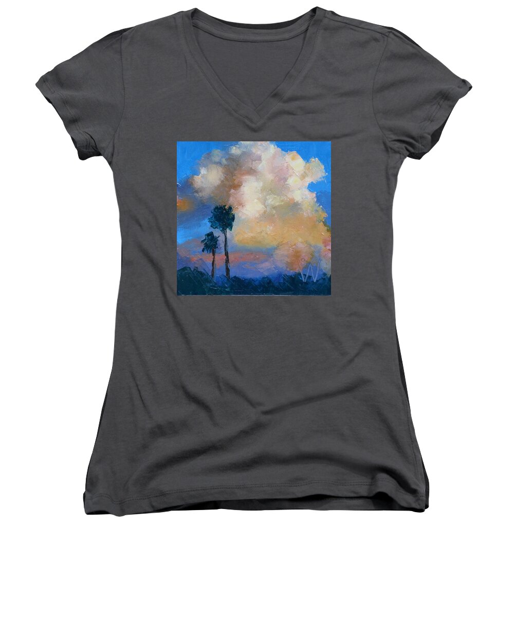 Oil Painting Women's V-Neck featuring the painting Sunset #8 by Susan Woodward