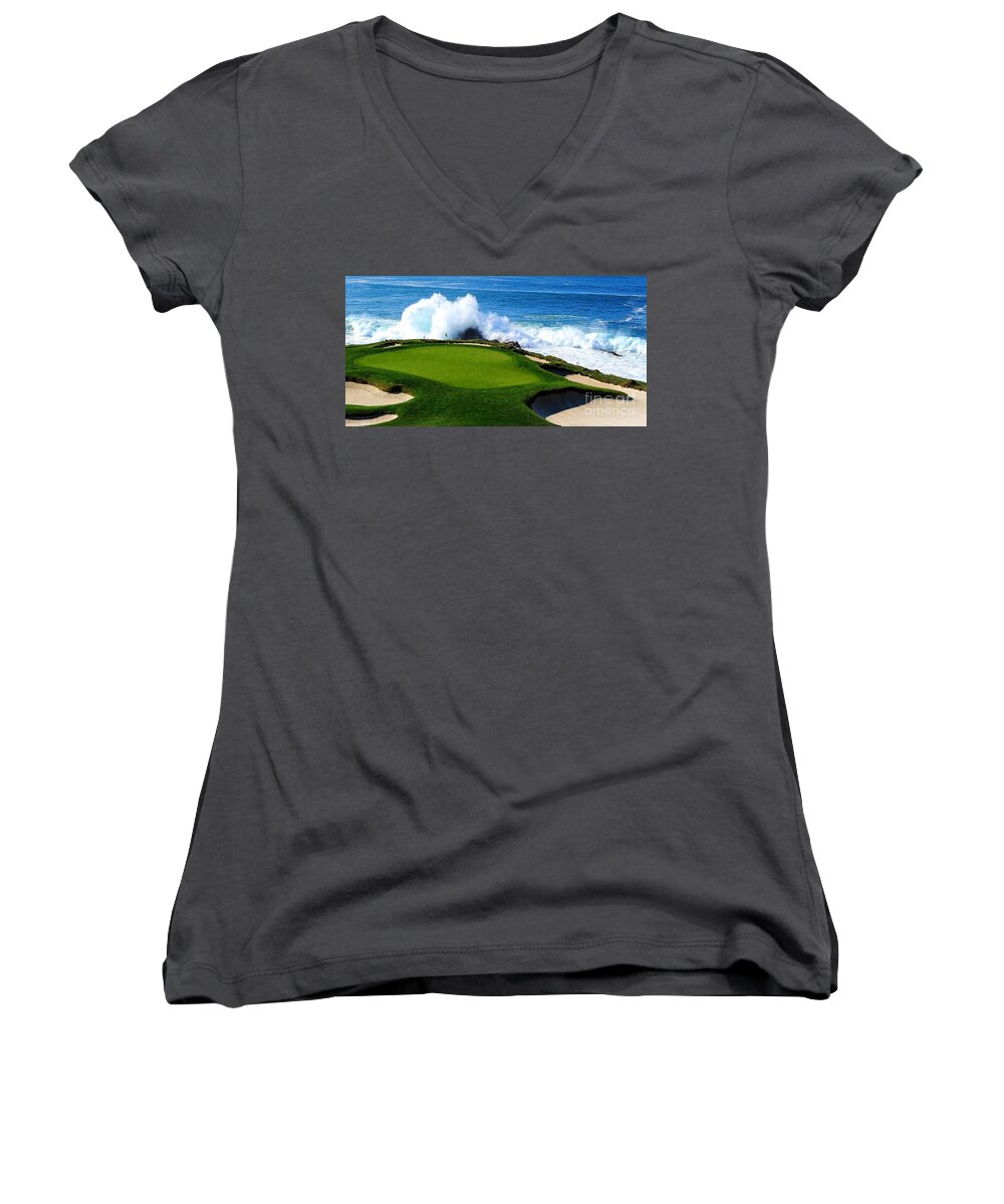 Golf Women's V-Neck featuring the photograph 7th Hole - Pebble Beach by Michael Graham