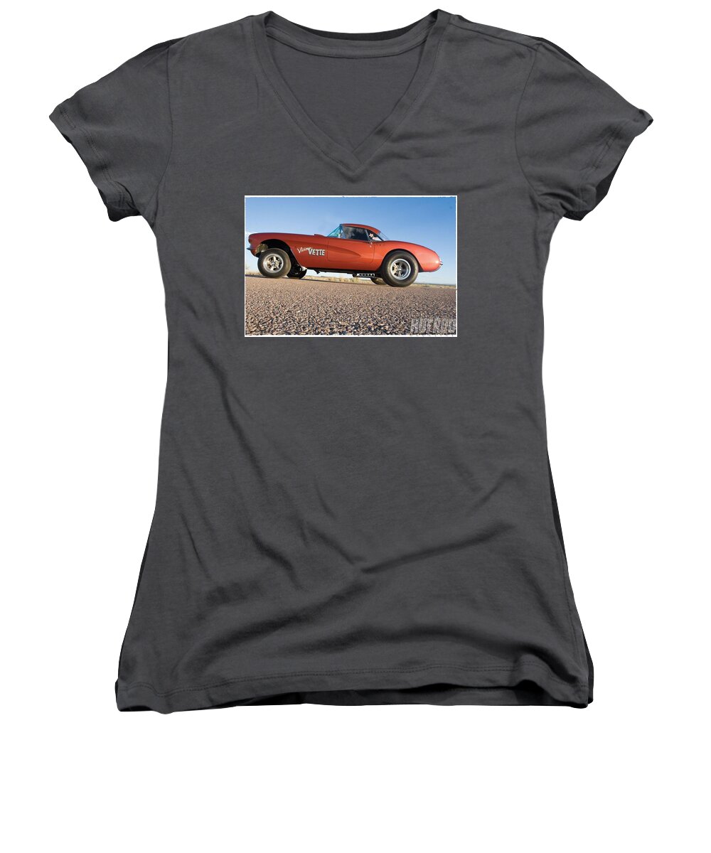 Hot Rod Women's V-Neck featuring the digital art Hot Rod #8 by Super Lovely