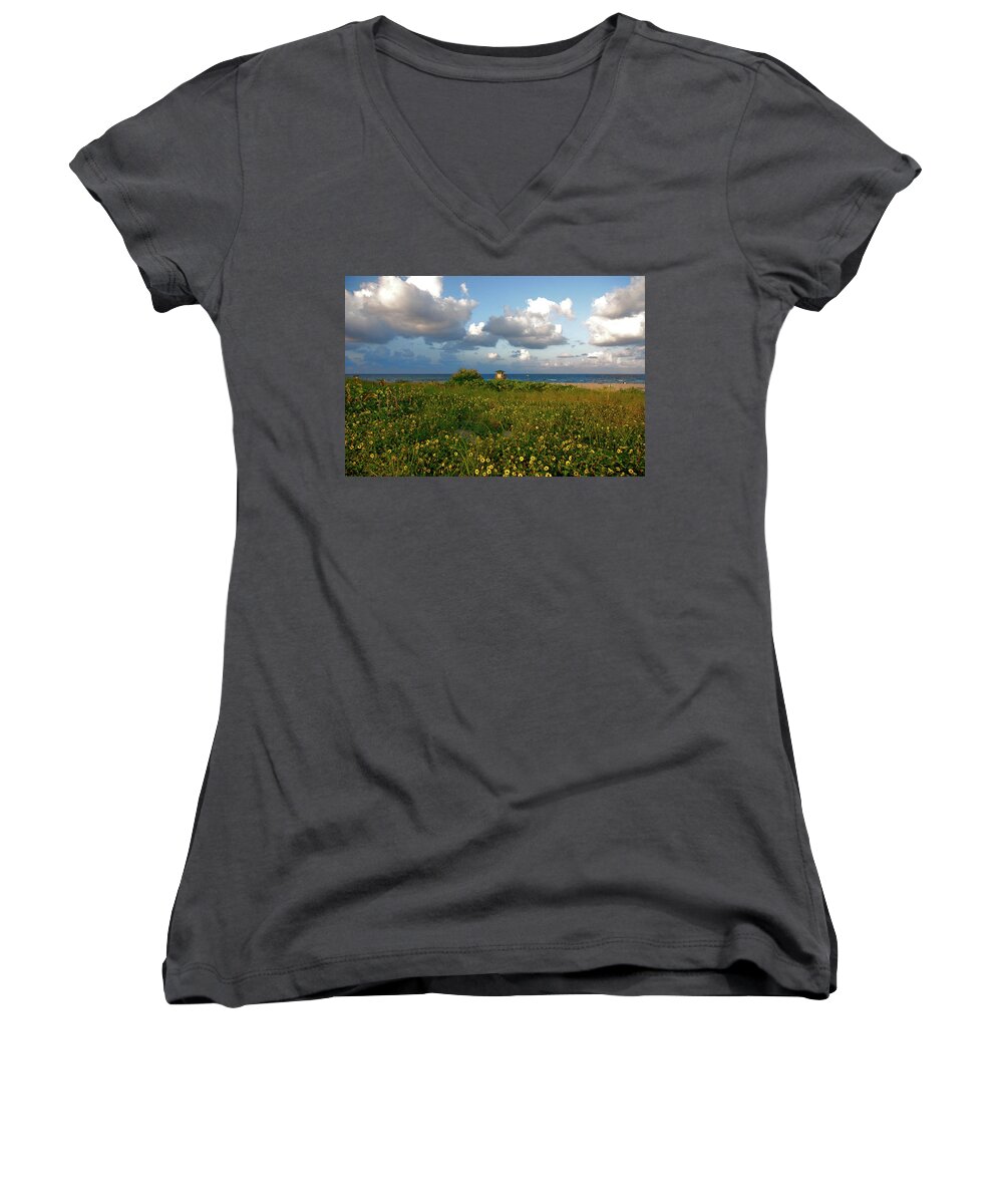Sunflowers Women's V-Neck featuring the photograph 8- Sunflowers In Paradise by Joseph Keane