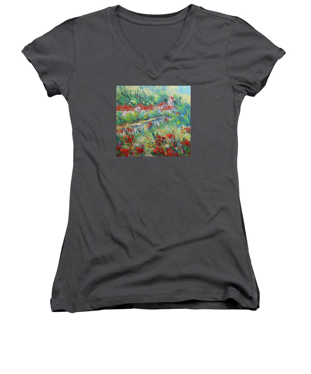 Floral Women's V-Neck featuring the painting Provence #1 by Frederic Payet
