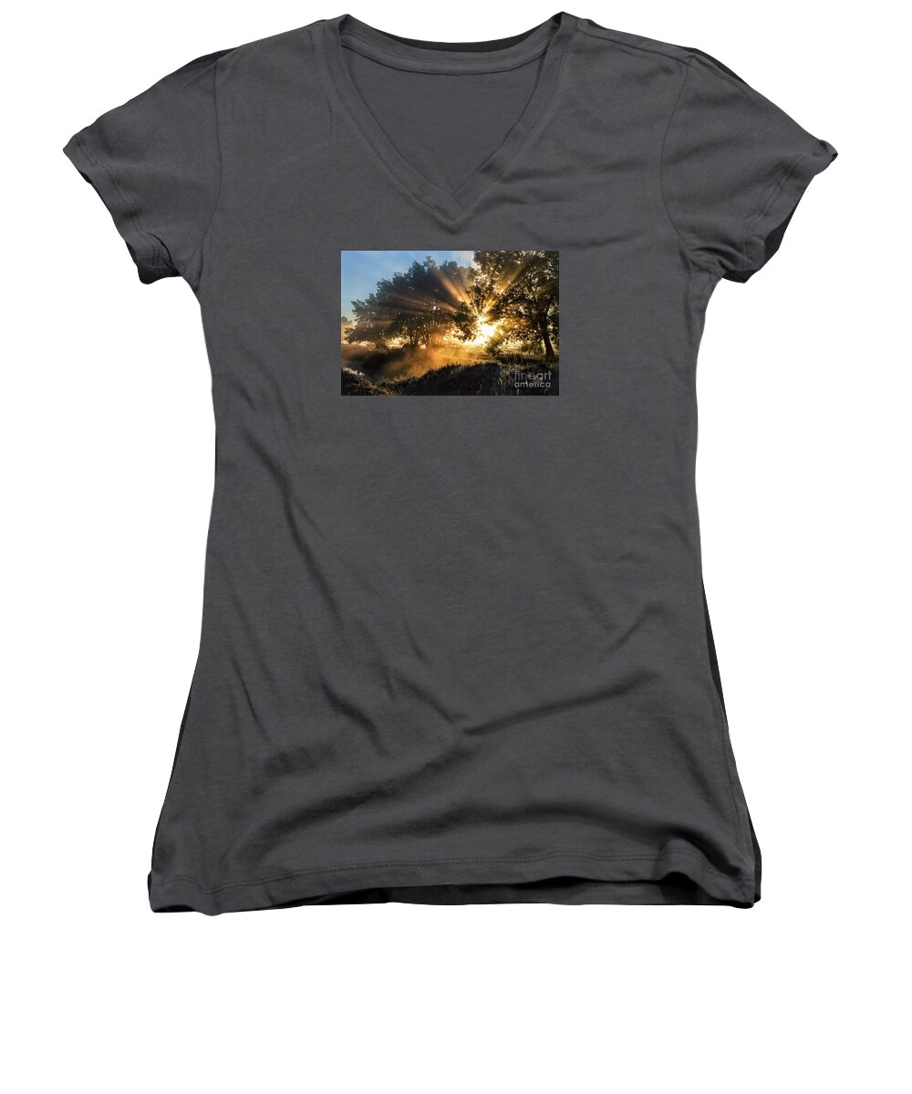 Beautiful Women's V-Neck featuring the photograph A Blast Of Sunrise by Greg Summers