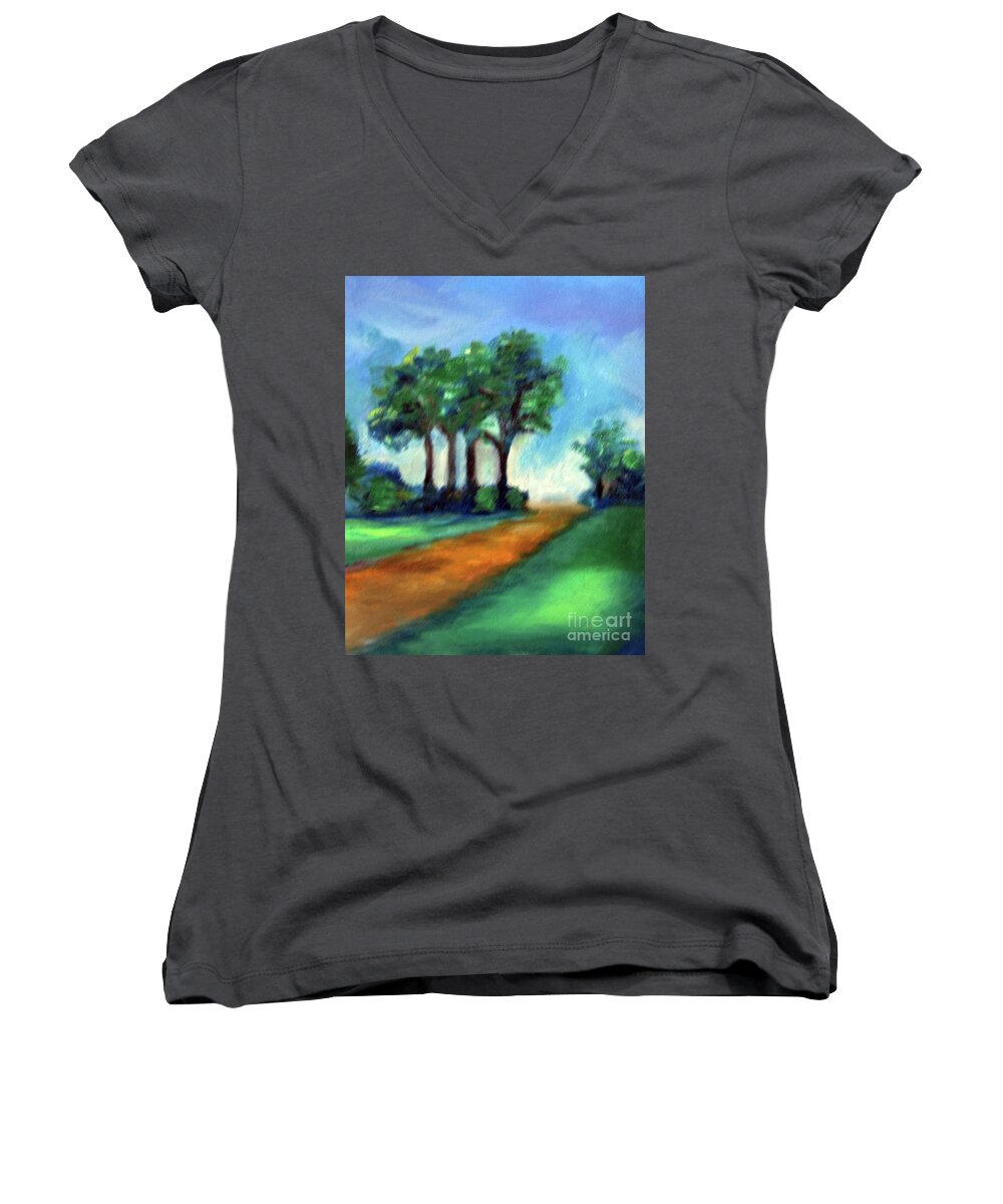 Landscape Women's V-Neck featuring the painting A Day to Remember by Karen Francis