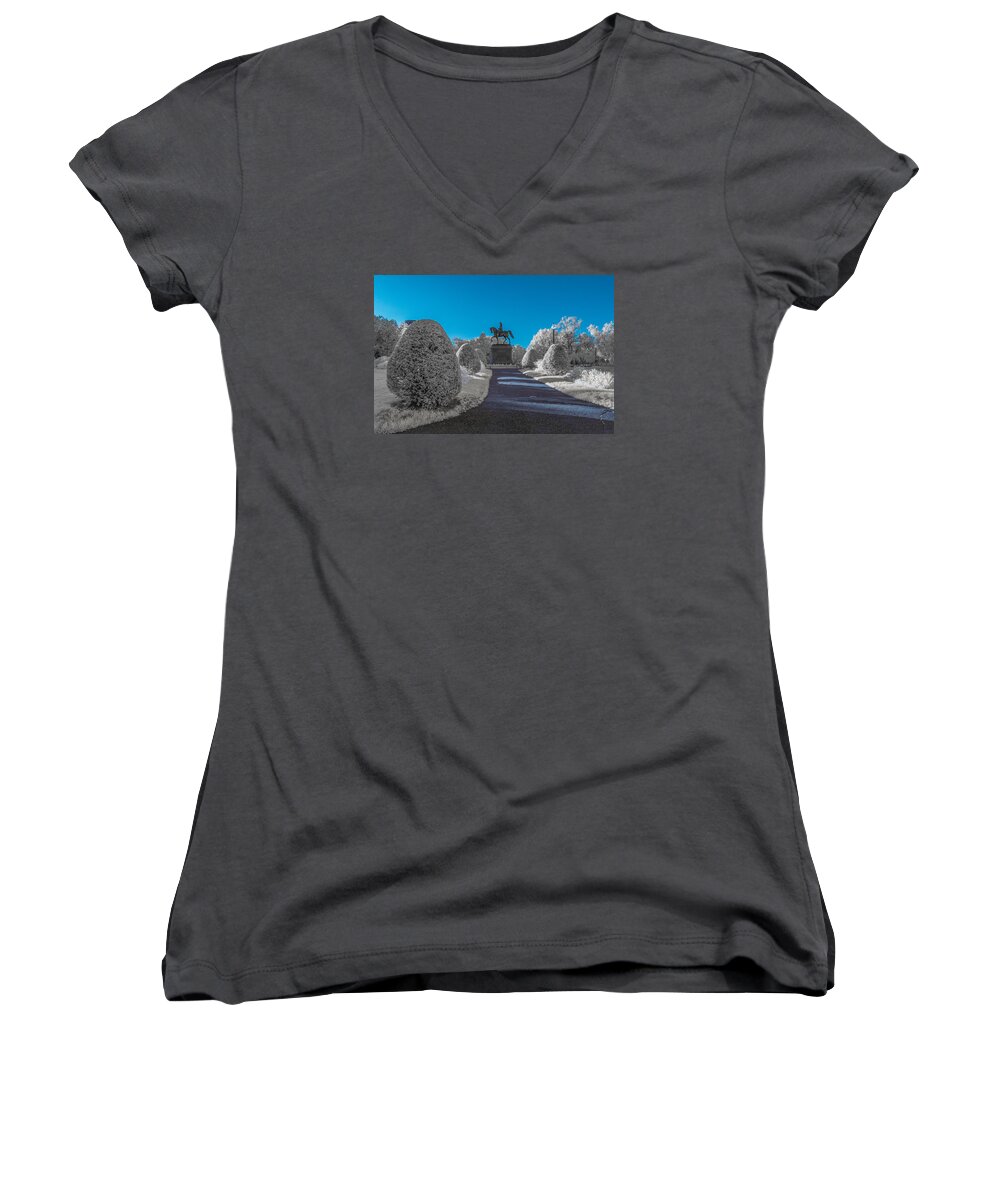 Boston Women's V-Neck featuring the photograph A frosted Boston Public garden by Bryan Xavier