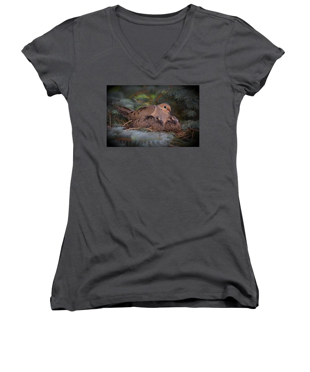 Doves Women's V-Neck featuring the photograph A Mother's Love by Gary Smith