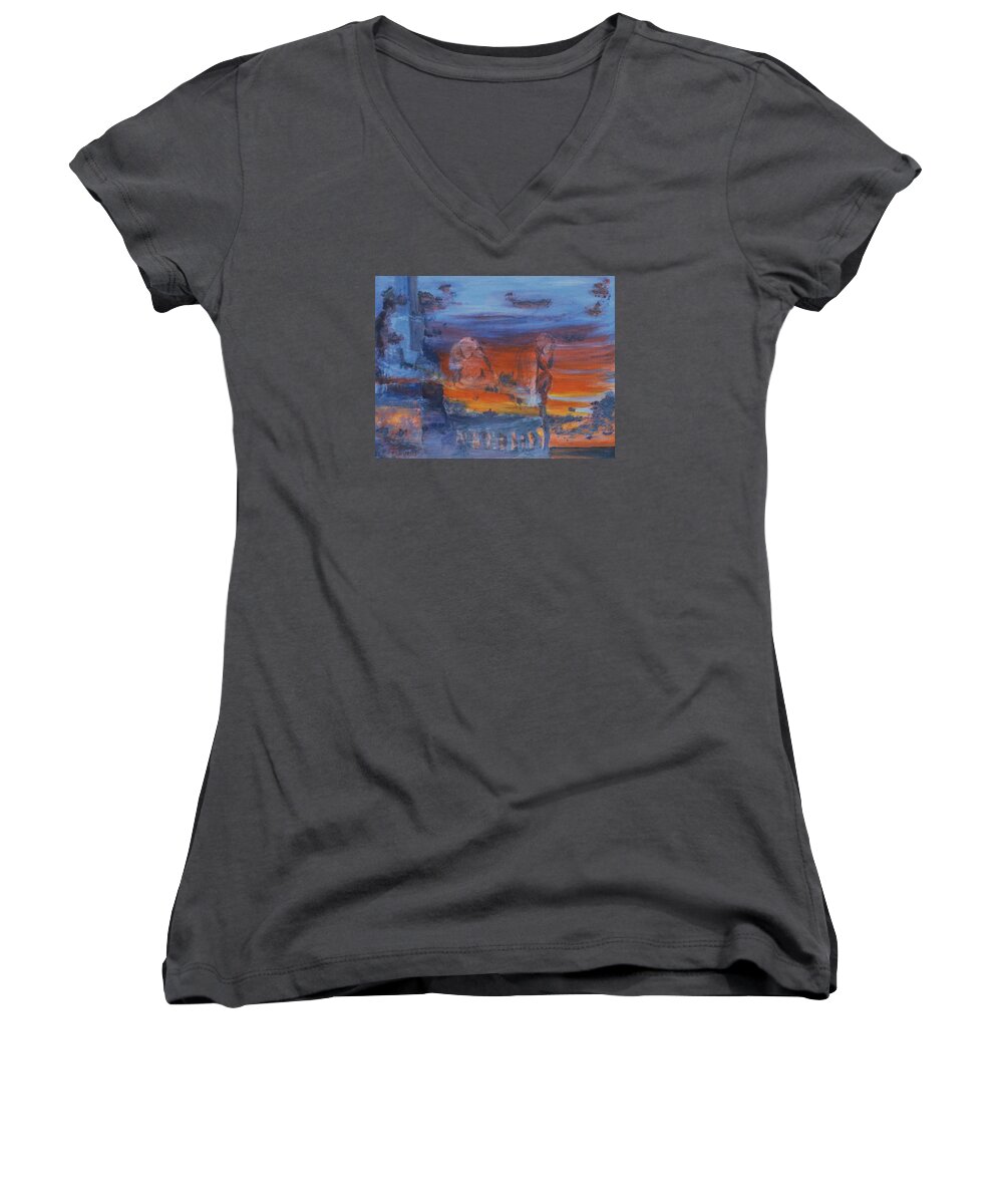 Abstract Women's V-Neck featuring the painting A Mystery Of Gods by Steve Karol