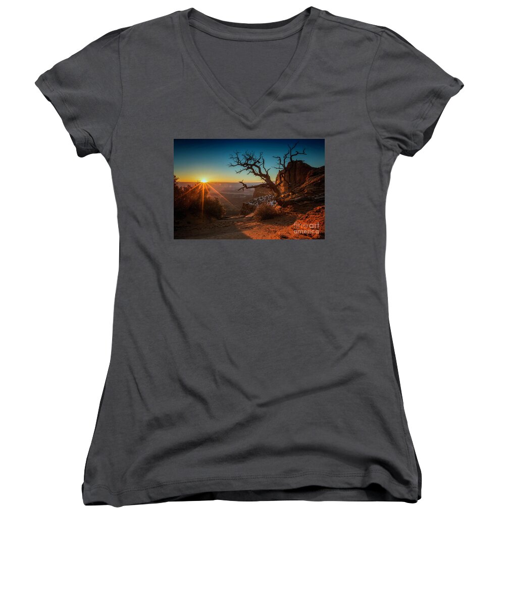 Moab Women's V-Neck featuring the photograph A New Day Dawns by Kristal Kraft