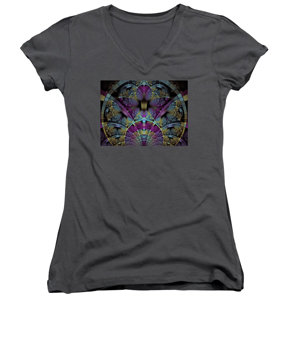 Fractal Women's V-Neck featuring the digital art A Night at the Opera by Amorina Ashton