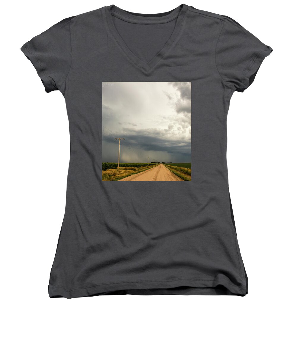 Nebraskasc Women's V-Neck featuring the photograph A Passion for Shelf Clouds 001 by NebraskaSC