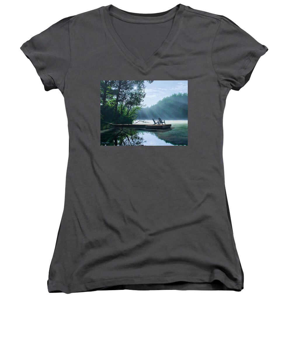 Landscape Women's V-Neck featuring the painting A Place to Ponder by Anthony Padgett