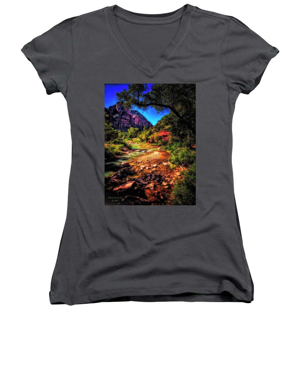 Fine Art Photography Women's V-Neck featuring the photograph A Pleasant Place ... by Chuck Caramella