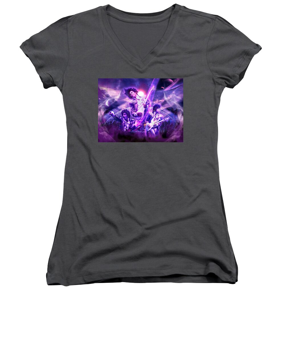 Prince Women's V-Neck featuring the digital art A Prince for the Heavens by Glenn Feron