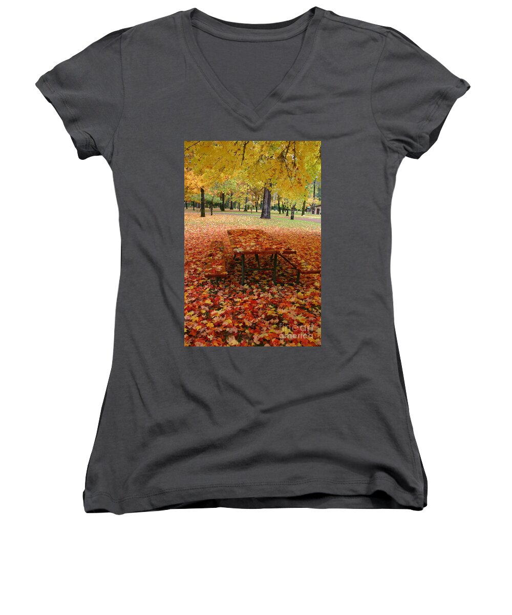 Fall Women's V-Neck featuring the photograph A Still Fall by Marie Neder