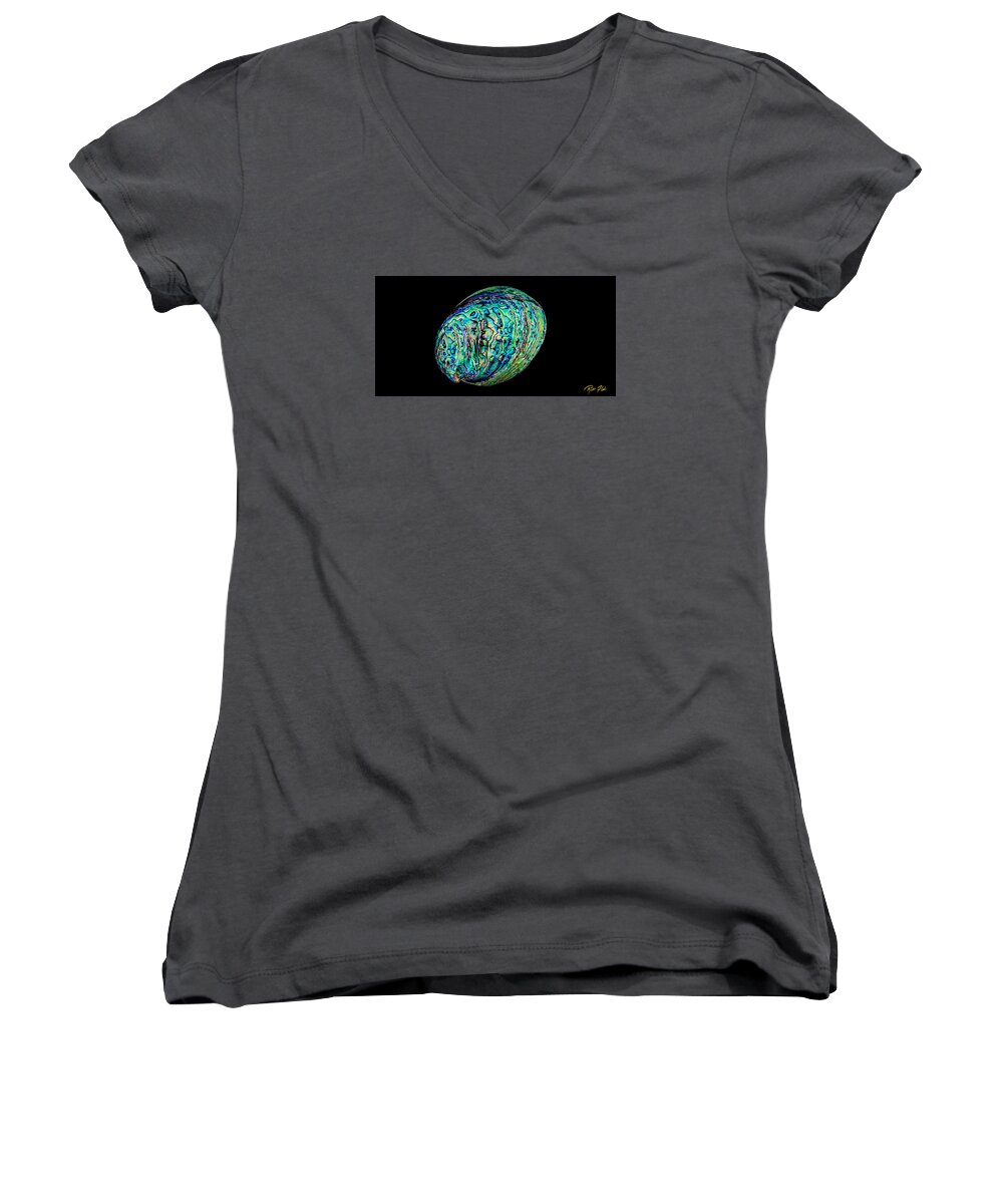 Animals Women's V-Neck featuring the photograph Abalone on Black by Rikk Flohr