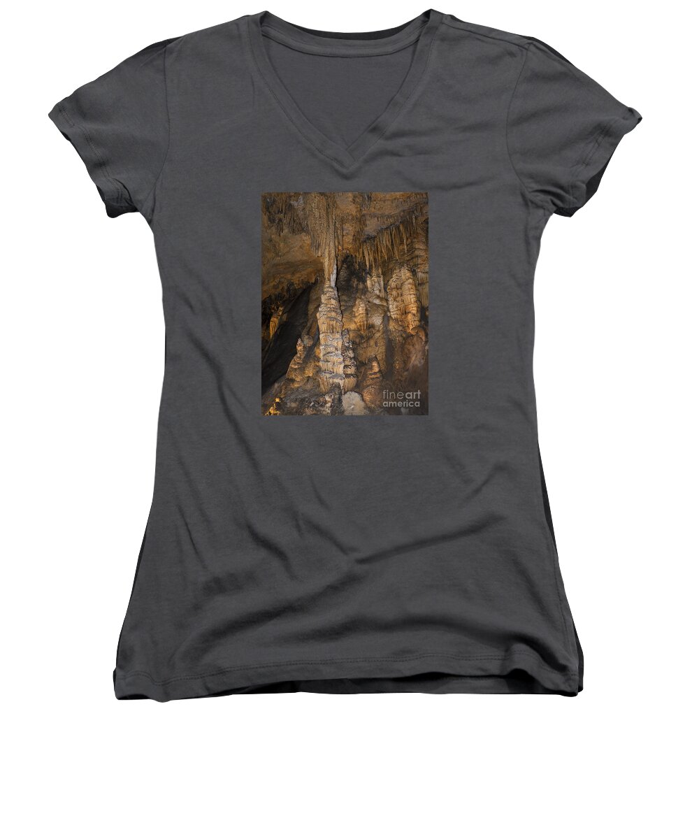 Luray Women's V-Neck featuring the photograph Above and Below in Luray Caverns by Brenda Kean