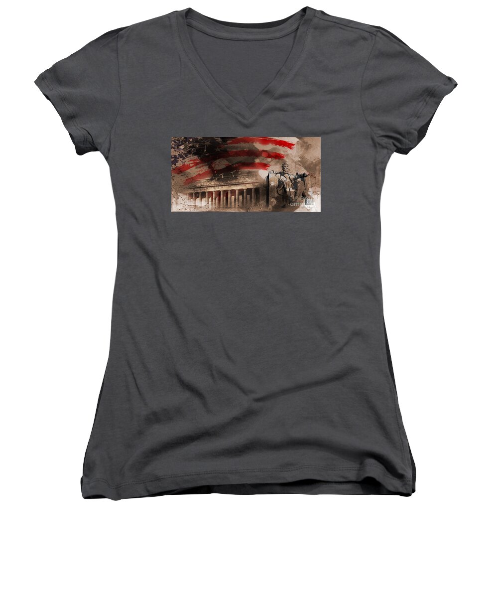 American Women's V-Neck featuring the painting Abraham Lincoln by Gull G