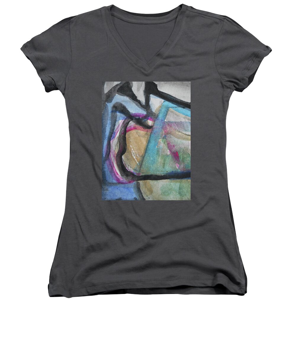 Katerina Stamatelos Women's V-Neck featuring the painting Abstract-24 by Katerina Stamatelos