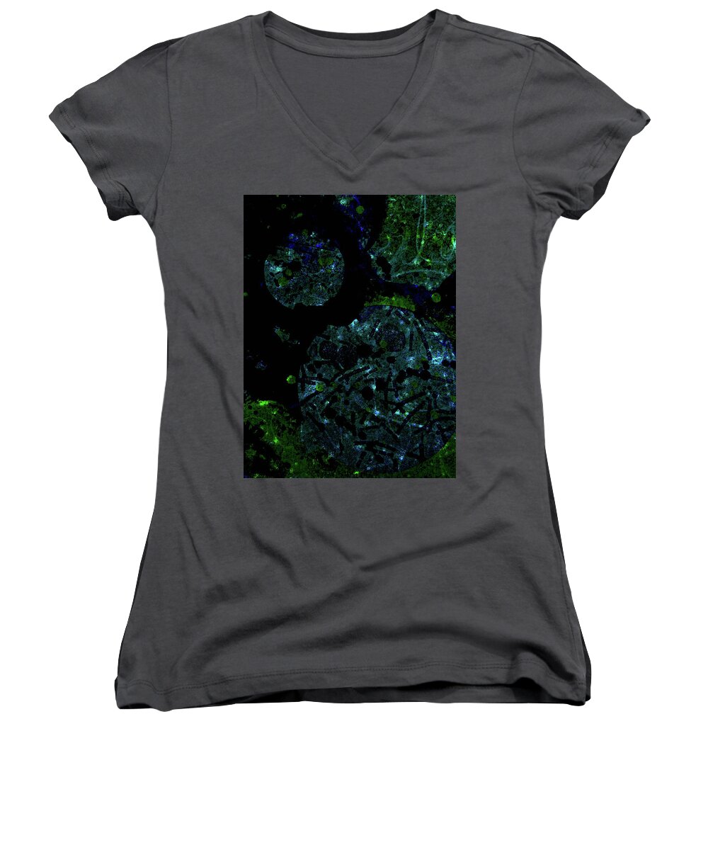 Katerina Stamatelos Women's V-Neck featuring the painting Abstract-32 by Katerina Stamatelos