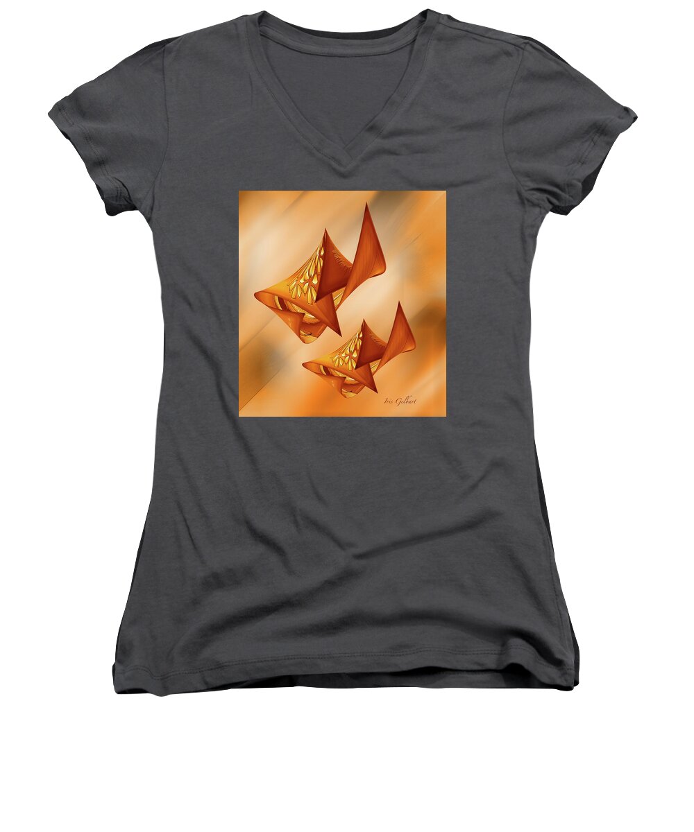 Abstract Women's V-Neck featuring the digital art Abstract #57 by Iris Gelbart