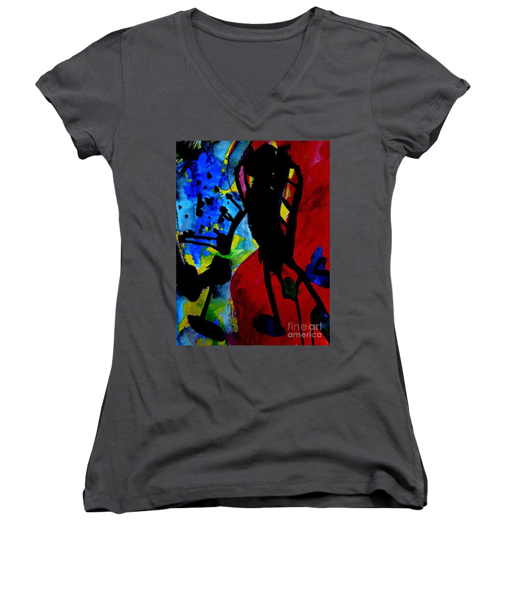Katerina Stamatelos Women's V-Neck featuring the painting Abstract-7 by Katerina Stamatelos