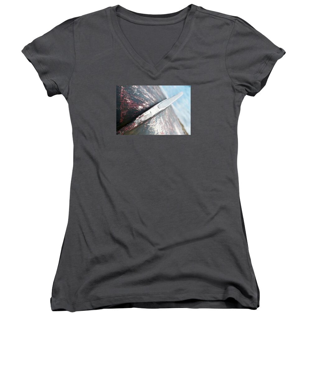 Wendy Women's V-Neck featuring the photograph Abstract Boat Hull by Wendy Wilton