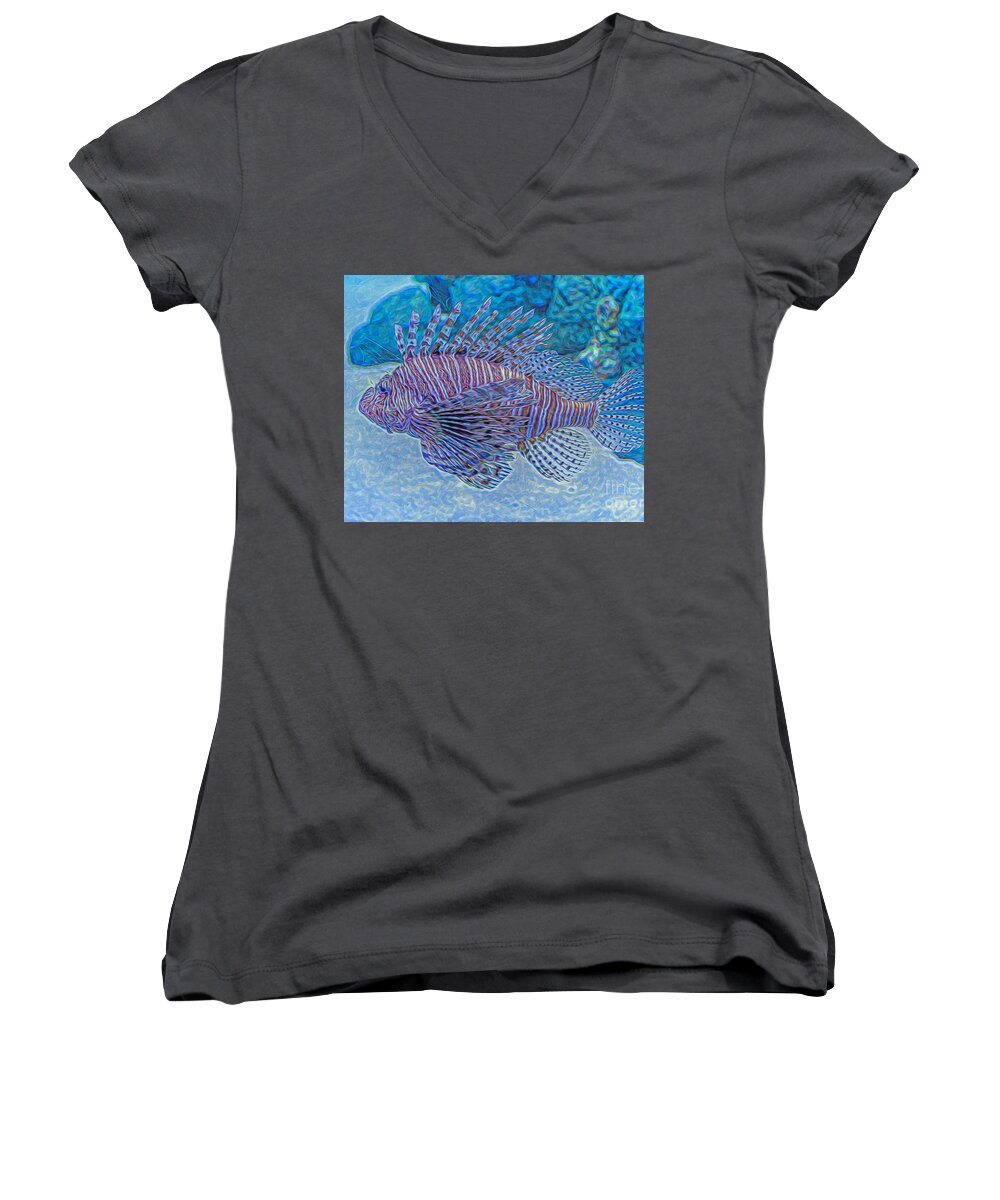 Abstract Women's V-Neck featuring the digital art Abstract Lionfish by Ray Shiu