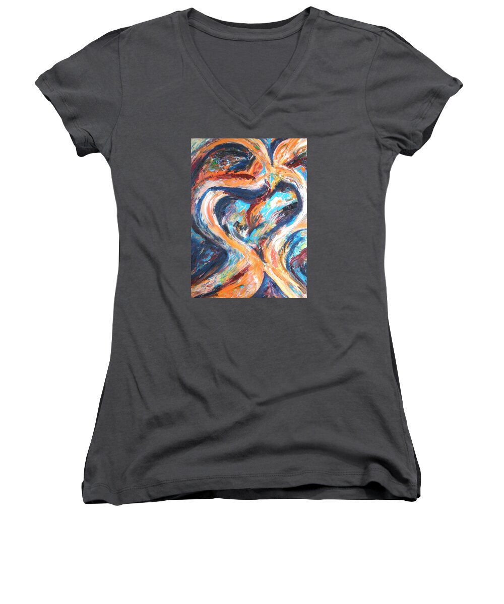 Abstract Of Womb Women's V-Neck featuring the painting Abstract of Womb by Esther Newman-Cohen