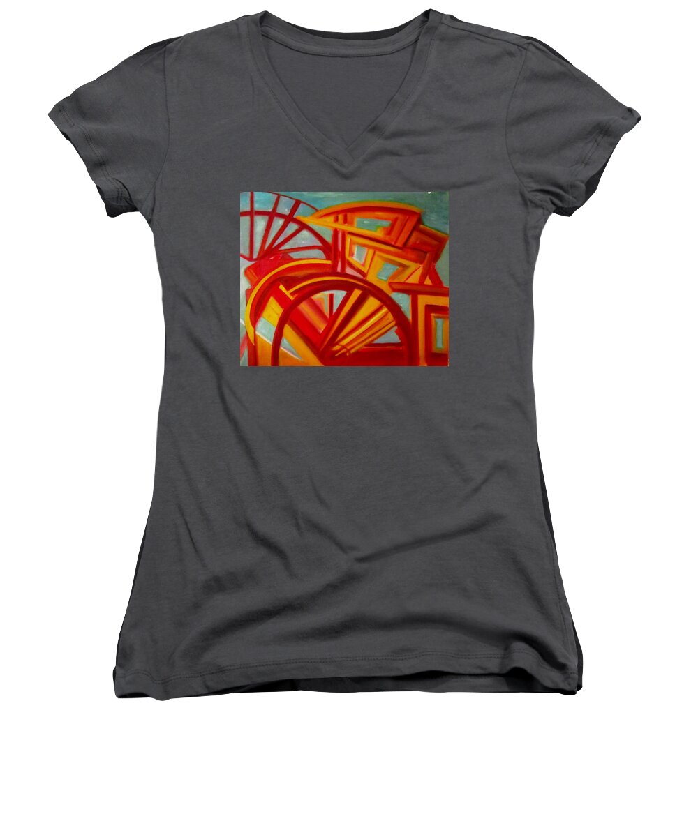 Riverboat Women's V-Neck featuring the painting Abstract Riverboat by Patricia Cleasby